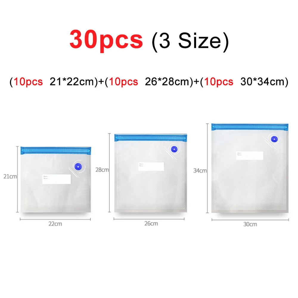 Vacuum Packaging Bags for Food Vacuum Bags BPA-Free Food Vacuum Sealing Bag Reusable Food Storage Zipper Sealer Bags 10pcs 30pcs